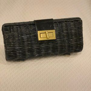 J Crew Black Rattan Clutch